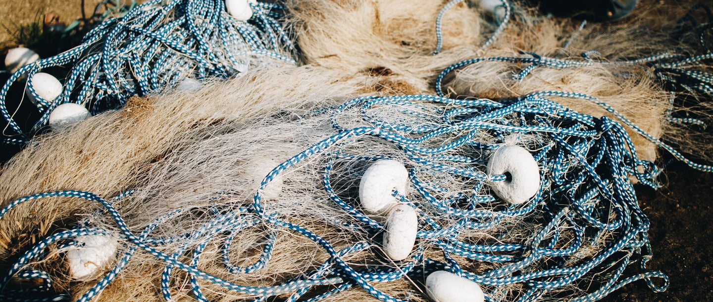 Cords from a blue fishing net