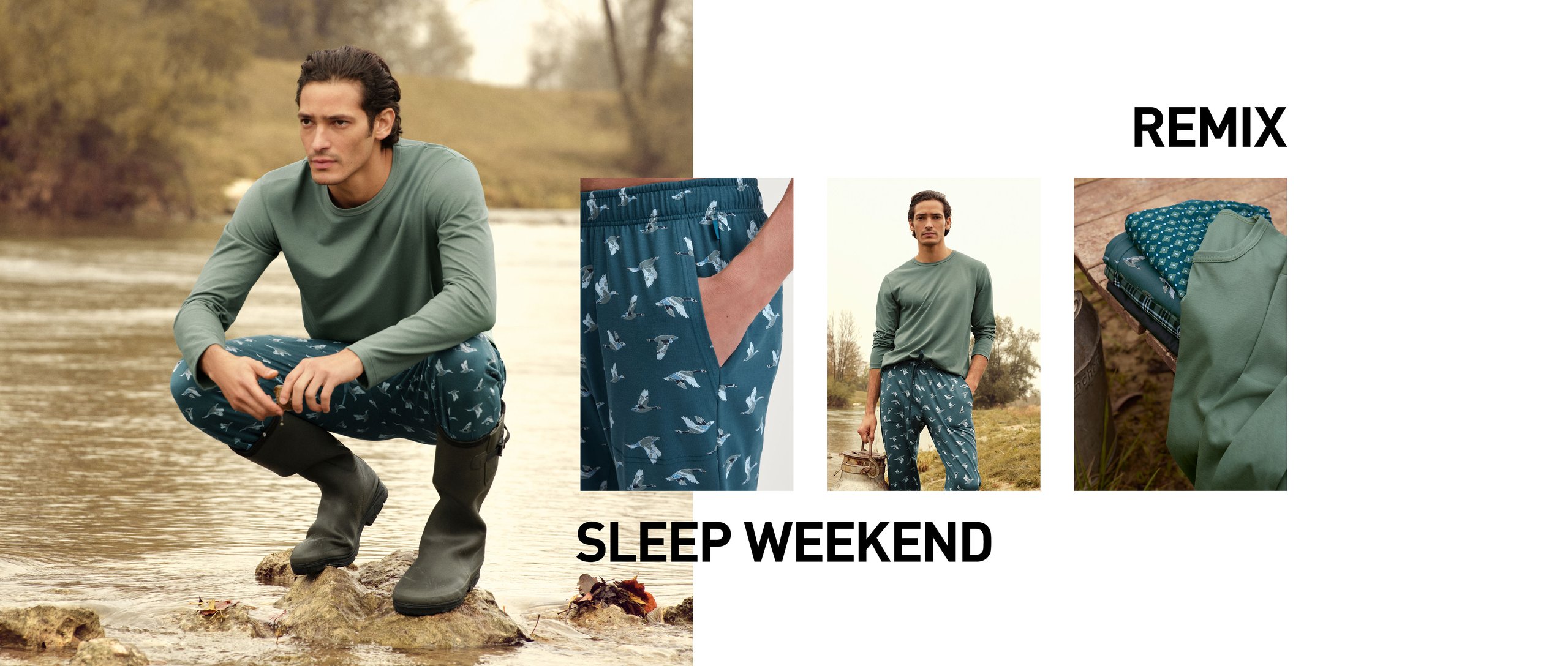 Homme portant des vêtements de nuit de la série Remix Sleep Weekend.