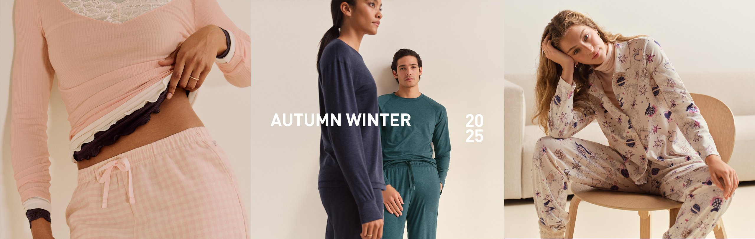 Models tragen Unterwäsche und Nachtwäsche der neuen Kollektion Herbst/Winter 2025.