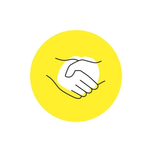 A yellow symbol with a handshake