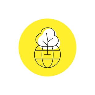 A yellow symbol with an earth and a tree