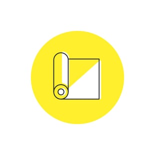 A yellow symbol with a roll of fabric