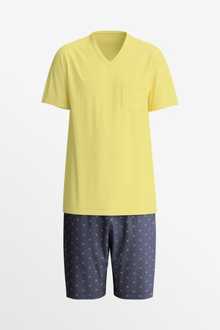 Pyjama court pour homme ÉDITION 85 en jaune et bleu.