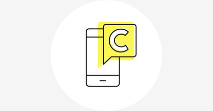 A yellow symbol with a handshake