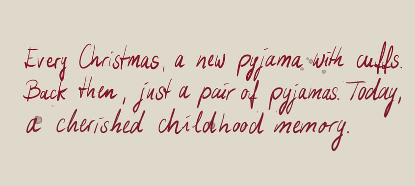 Quote: Every Christmas a new bundle. Back then just pajamas, today a piece of childhood.