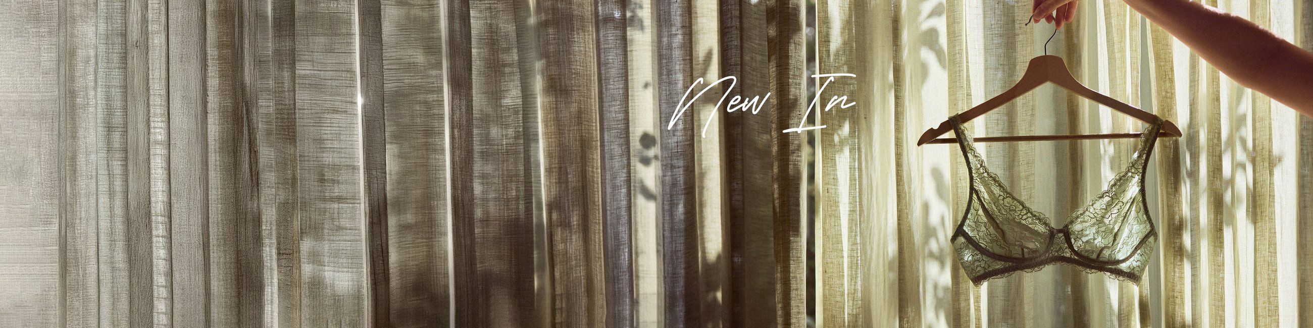 Un soutien-gorge en dentelle verte est tenu vers la lumière.