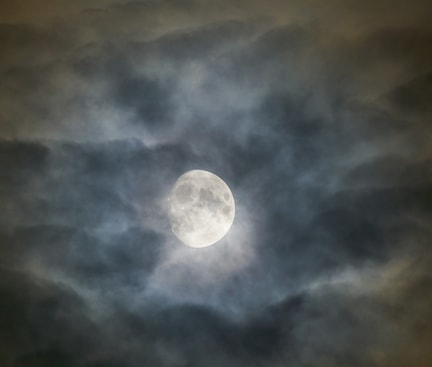Moon behind dark clouds in a night sky – symbolic depiction of the Witching Hour