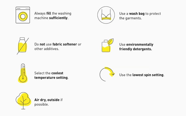 Graphic with 7 tips on how to wash laundry more sustainably.